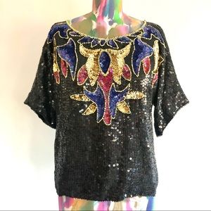 🎆VINTAGE Deco Sequin Short Sleep Top
